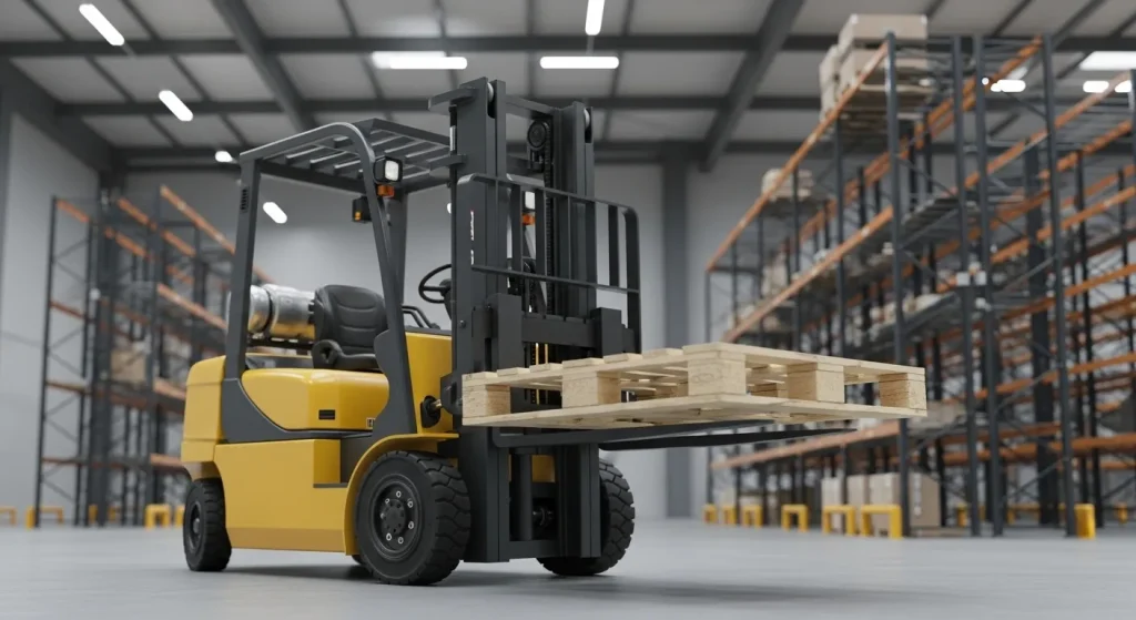 Chariot élévateur transportant une palette europe