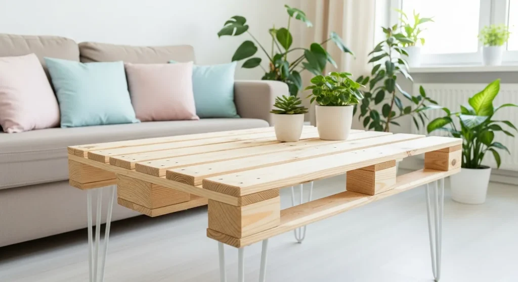 Table minimaliste en palette dans un style scandinave