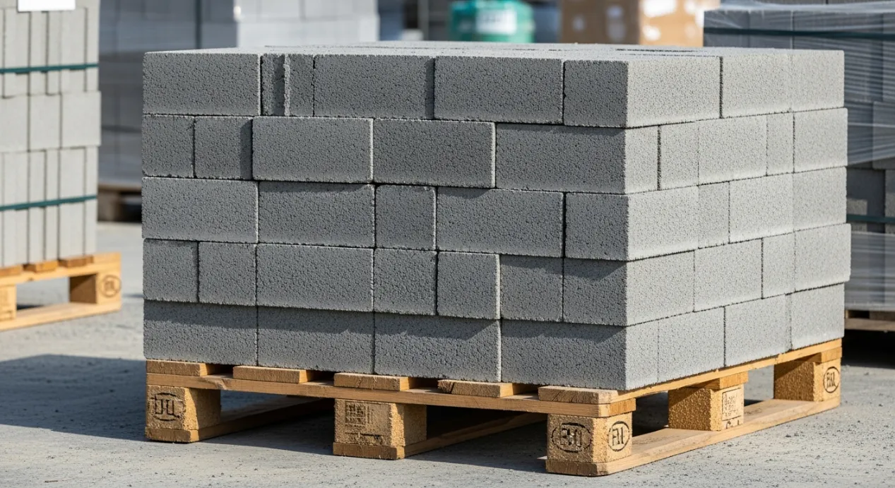 Palette chargée de parpaings