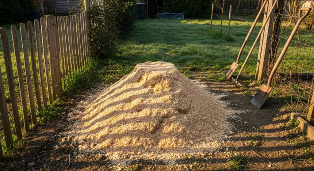 Tas de sciure dans un jardin