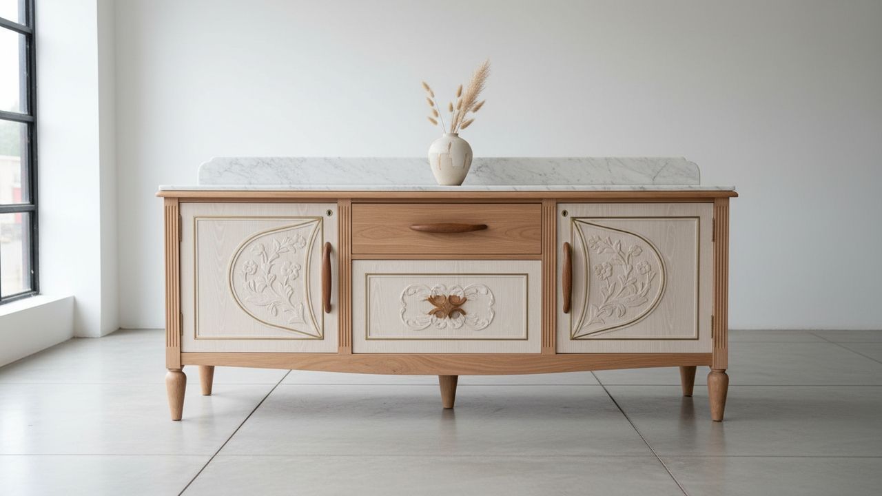 Buffet blanc et bois relooké