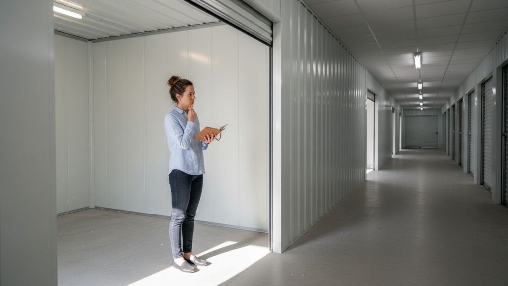 Femme dans un local qui propose la garde de meubles