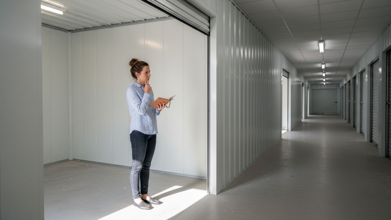 Femme dans un local qui propose la garde de meubles