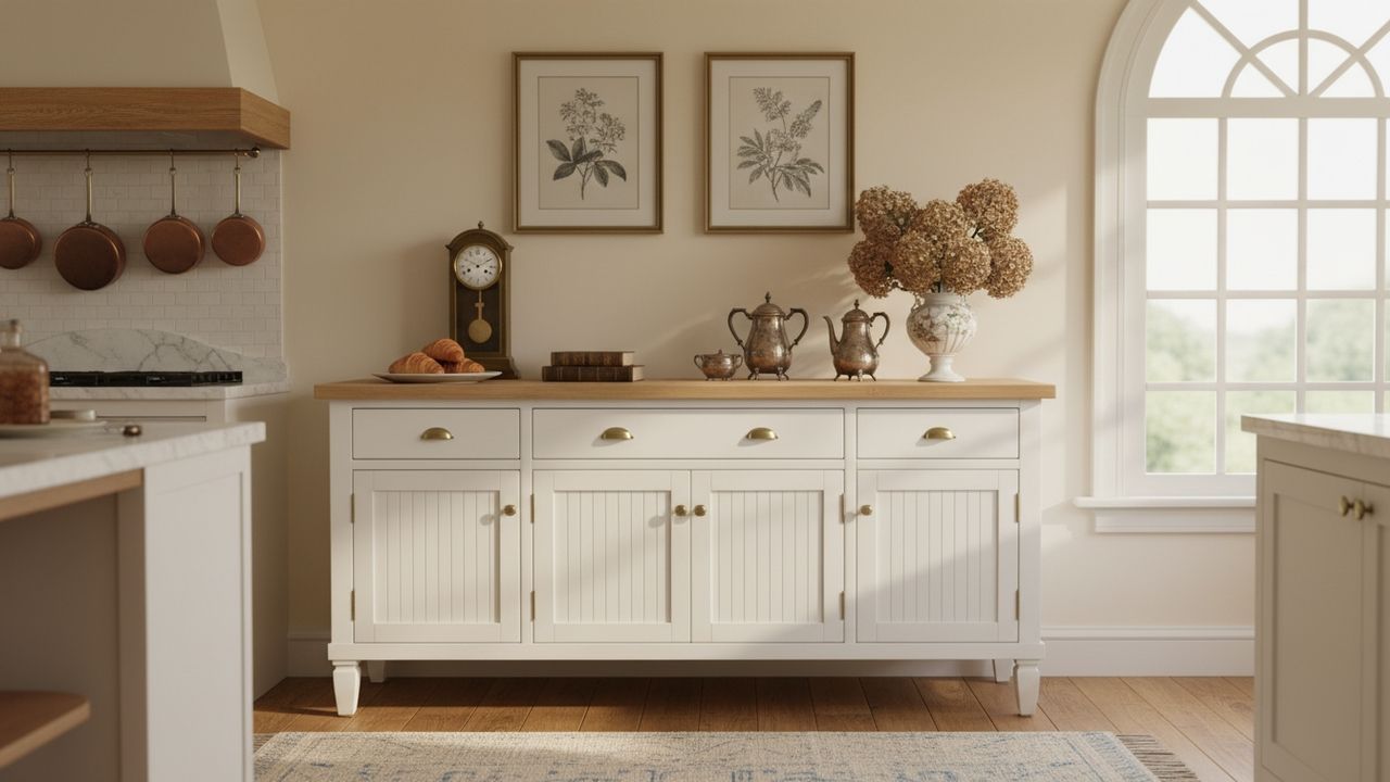 Buffet en bois relooké dans une beau salon