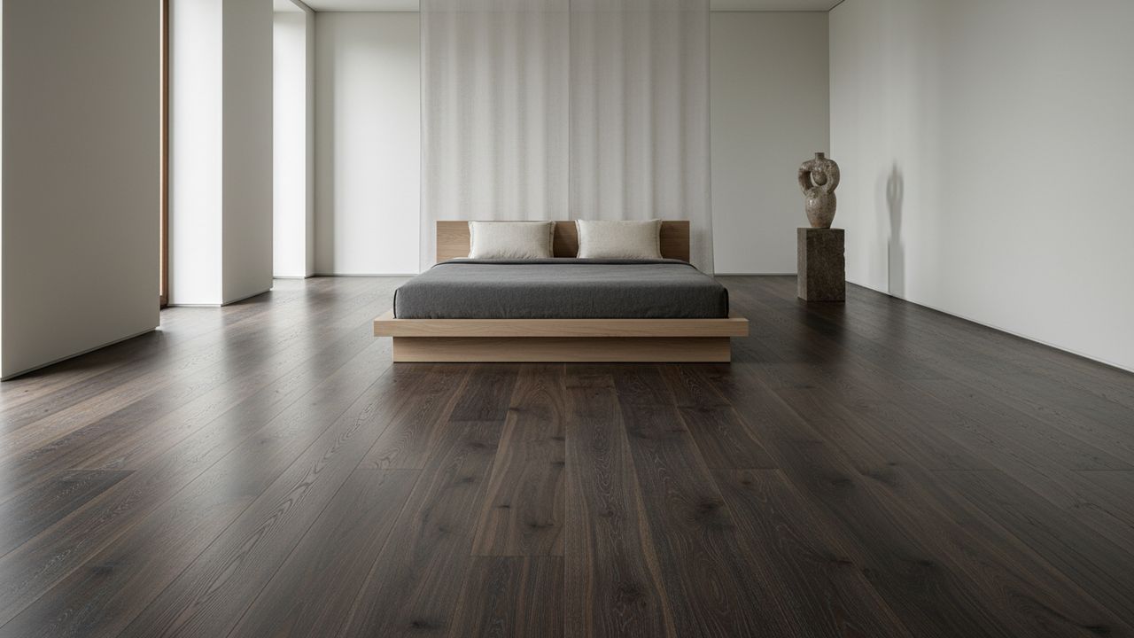 Parquet bois sombre dans une chambre
