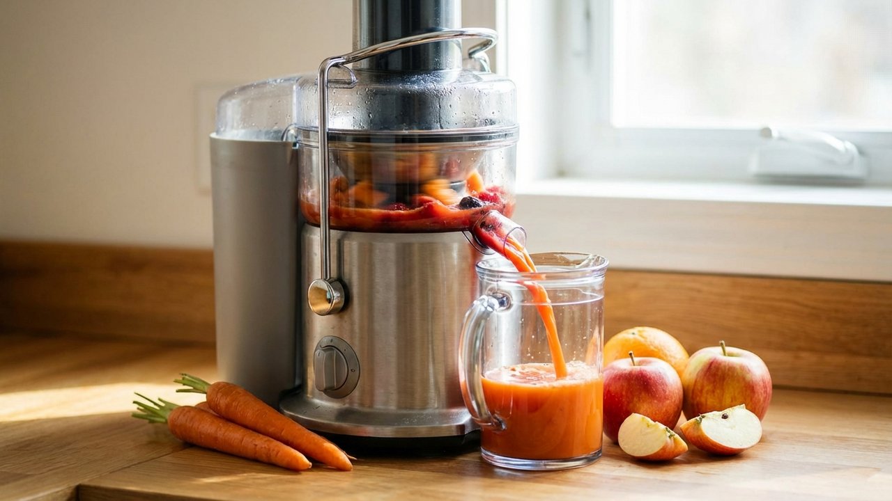 Centrifugeuse en fonctionnement avec extraction rapide du jus