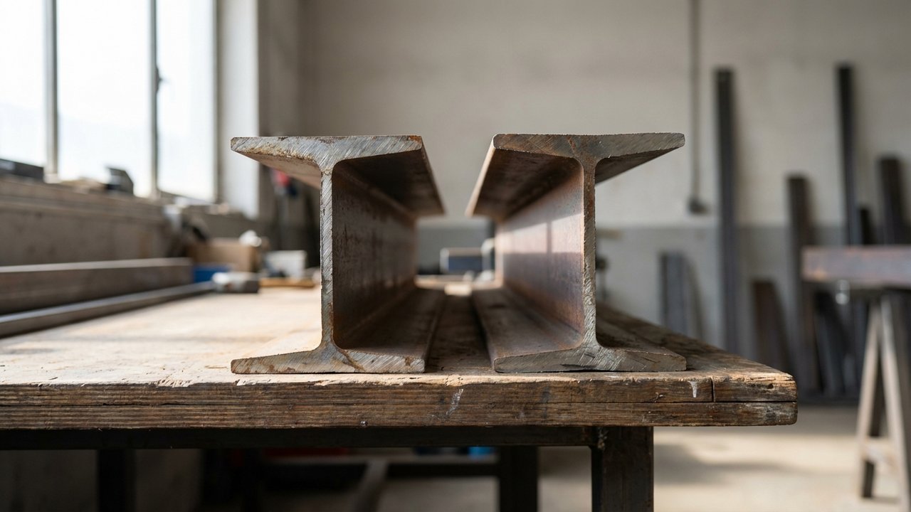 Coupe transversale d'une poutre IPN montrant les ailes inclinées