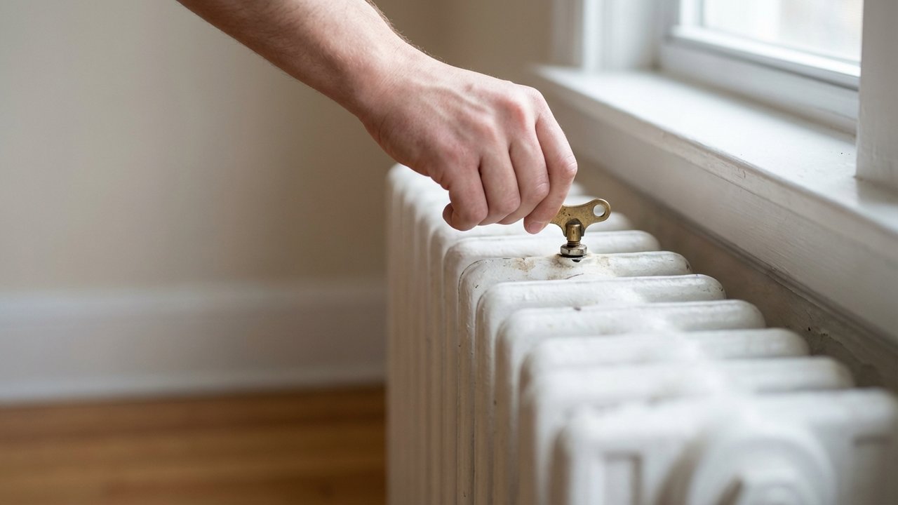 Évacuation de l'air d'un radiateur avec une clé de purge