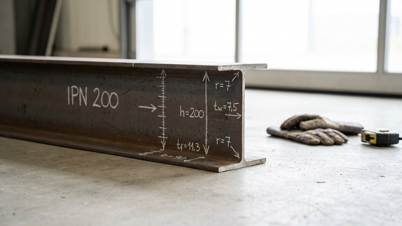 Poutrelle IPN en acier avec dimensions techniques visibles