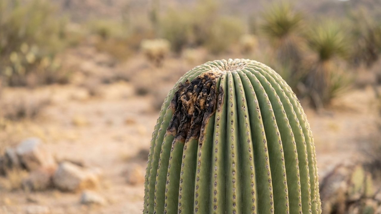 Cactus présentant une pourriture apicale au sommet