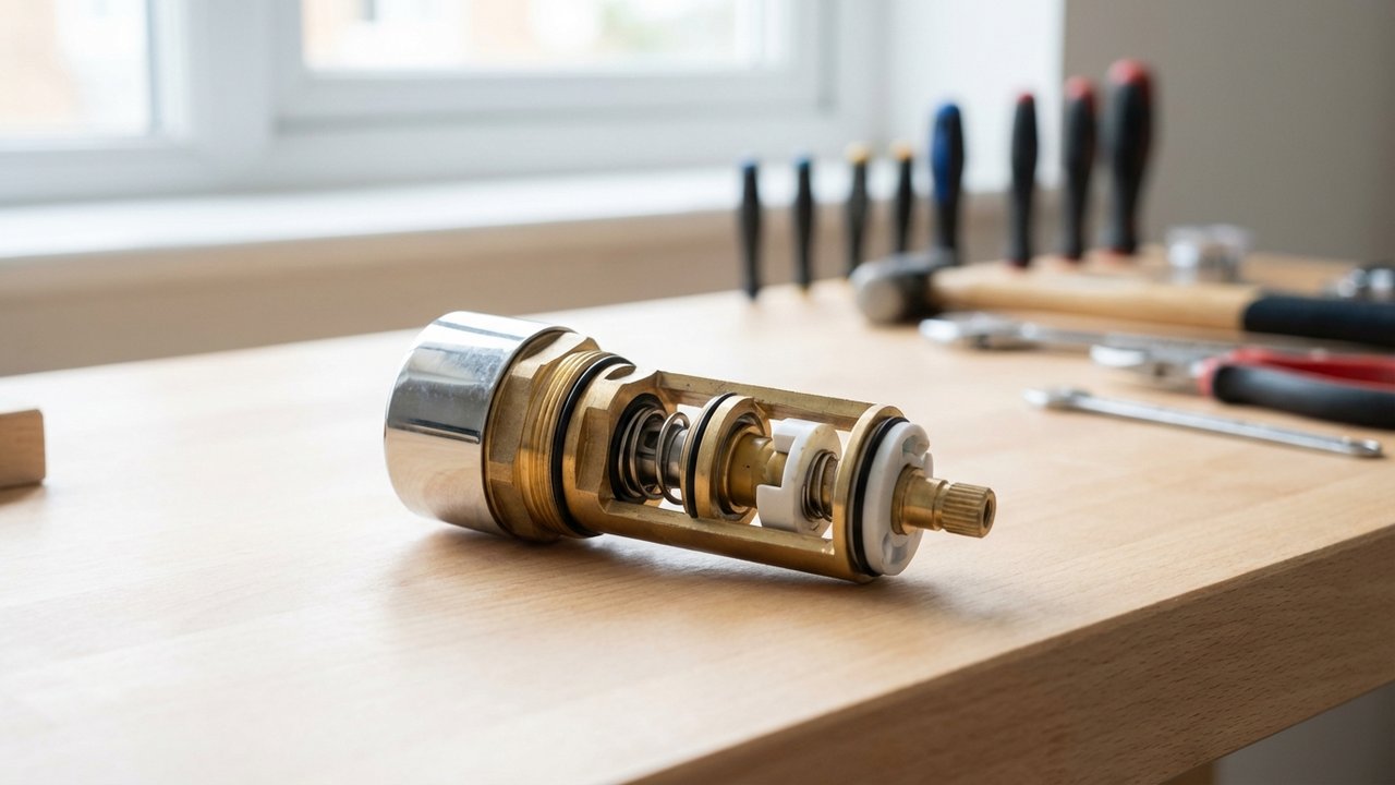 Cartouche thermostatique d'un mitigeur montrant le système de régulation