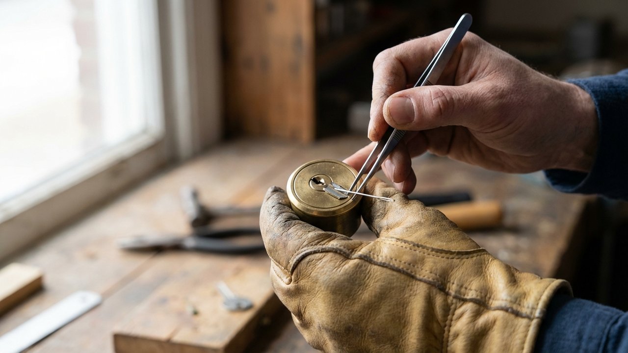 Extraction d'un fragment de clé cassée avec une aiguille et une pince