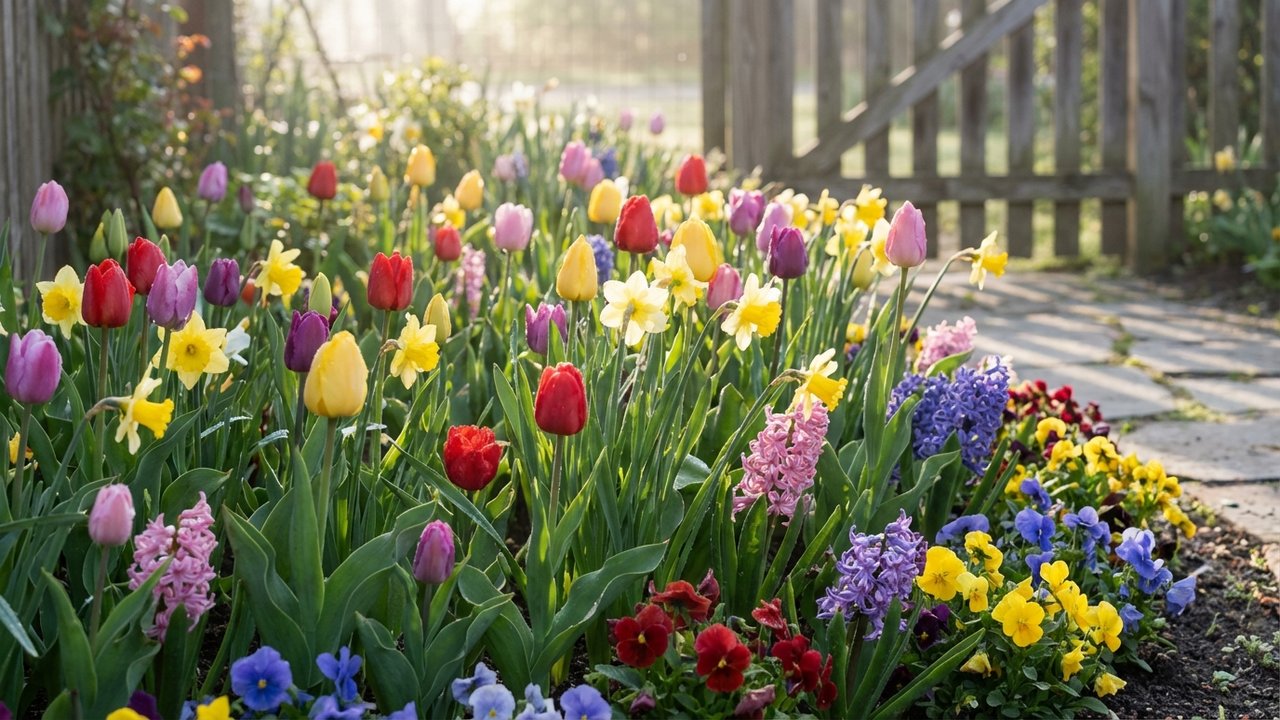 Fleurs colorées plantées au printemps dans un jardin