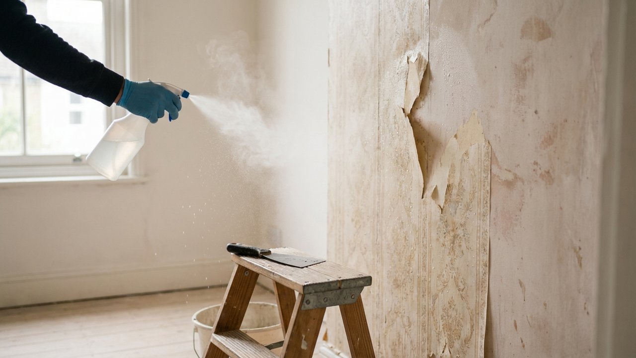 Application d'eau chaude pour décoller le papier peint