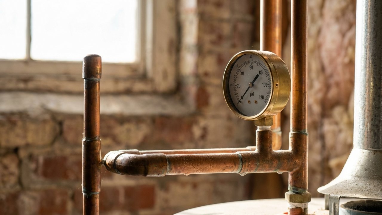 Mesure de la pression du réseau d'eau avec un manomètre sur chauffe-eau