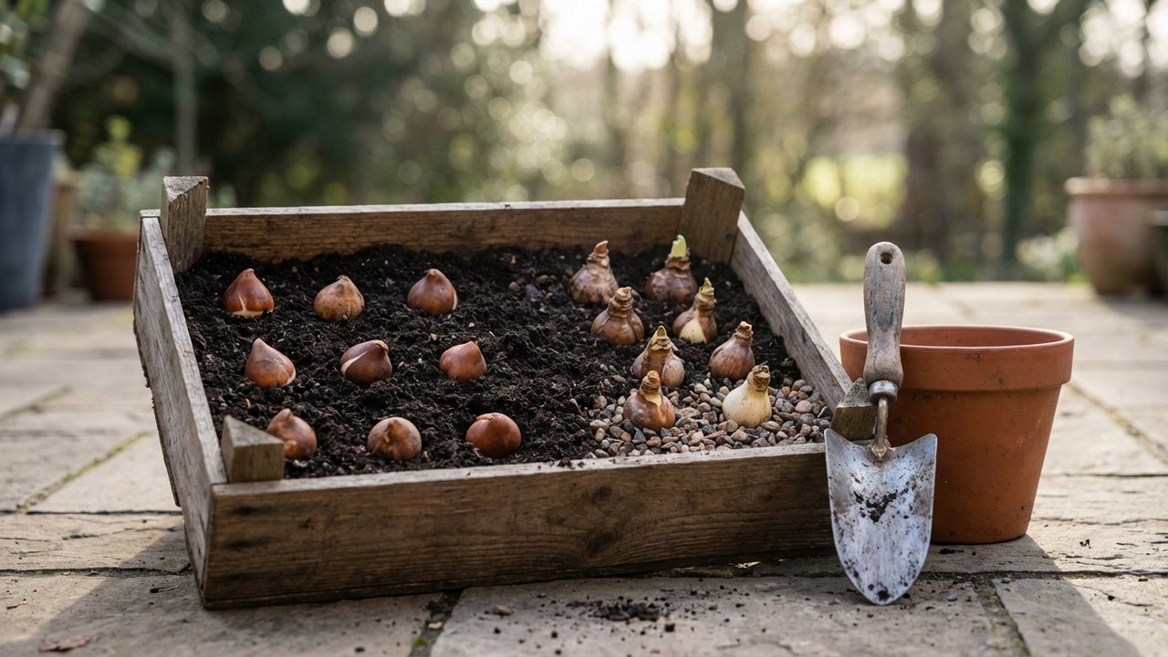 Bulbes de fleurs plantés en terre avec bon drainage