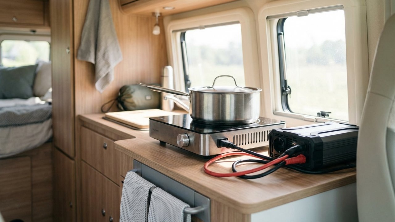Installation d'une plaque à induction avec convertisseur 12V/220V en camping-car