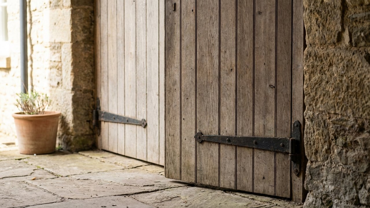 Porte qui s'ouvre toute seule montrant les charnières