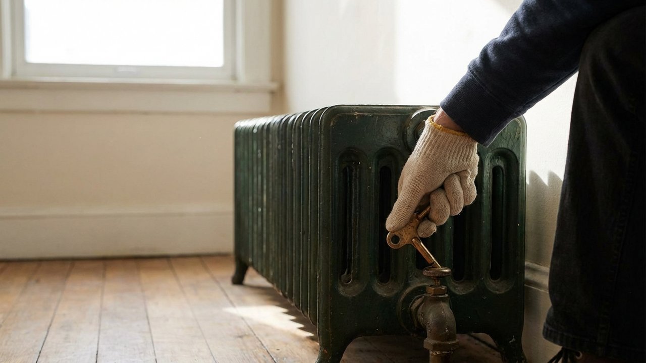 Ouverture de la vis de purge d'un radiateur en fonte