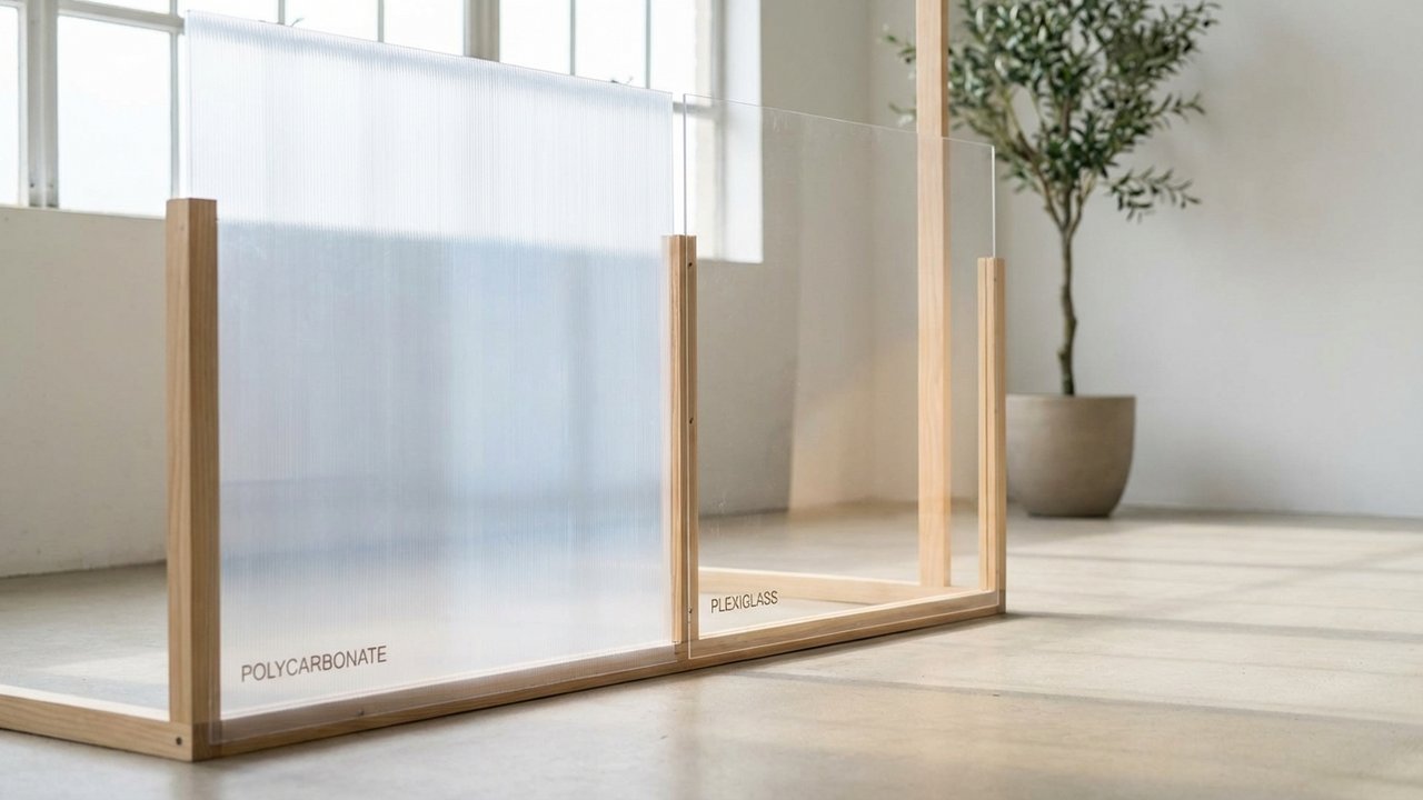 Panneaux de polycarbonate et plexiglas montrant les différences de transmission lumineuse