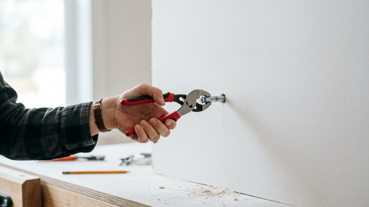 Installation d'une cheville Molly sur du placo avec une pince à expansion