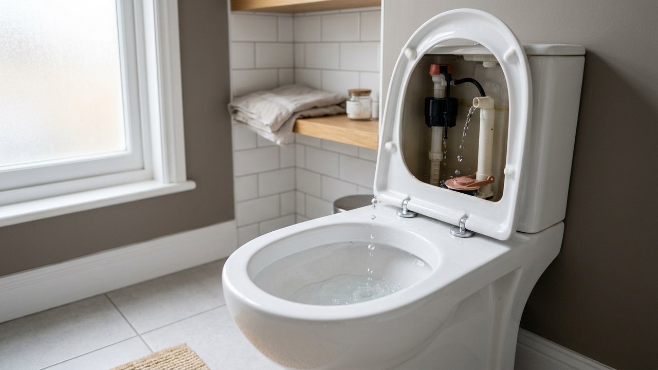 Cuvette WC qui fuit avec gouttes d'eau