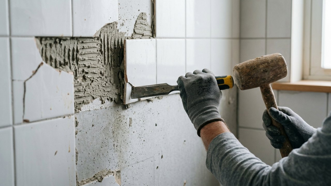 Retrait de carreaux de carrelage sur placo avec un burin plat