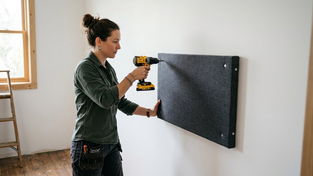 Fixation d'un panneau acoustique au mur avec des vis