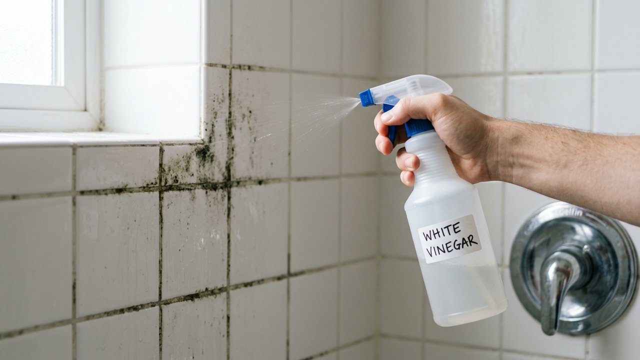 Application de vinaigre blanc sur les moisissures des joints de douche
