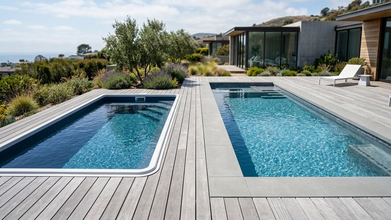 Comparaison entre une piscine coque polyester et une piscine en béton