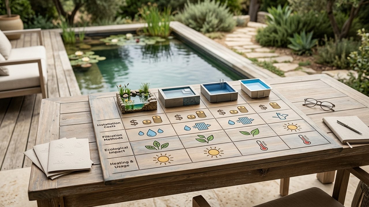 Tableau comparatif coque et béton pour piscines