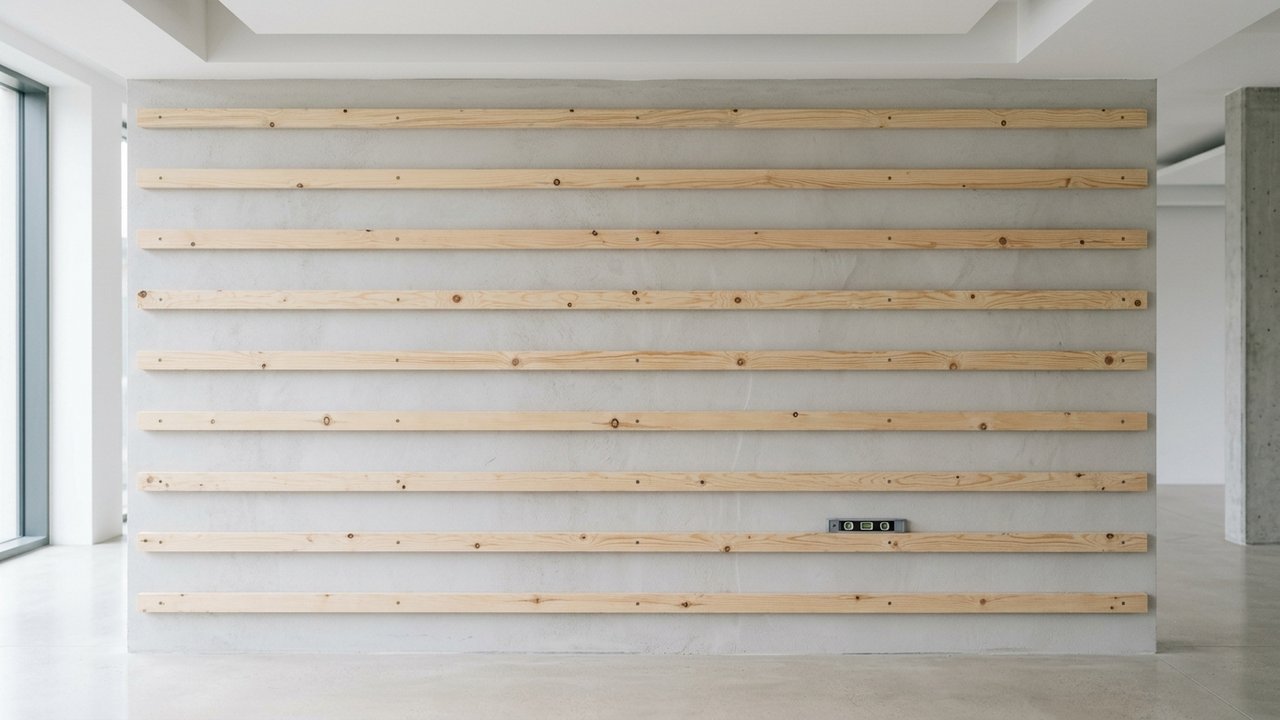 Installation de tasseaux en bois pour la sous-construction acoustique