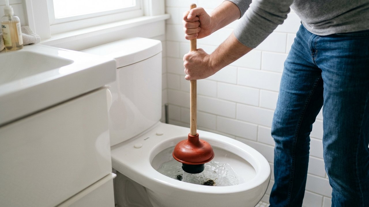 Utilisation d'une ventouse pour déboucher un WC