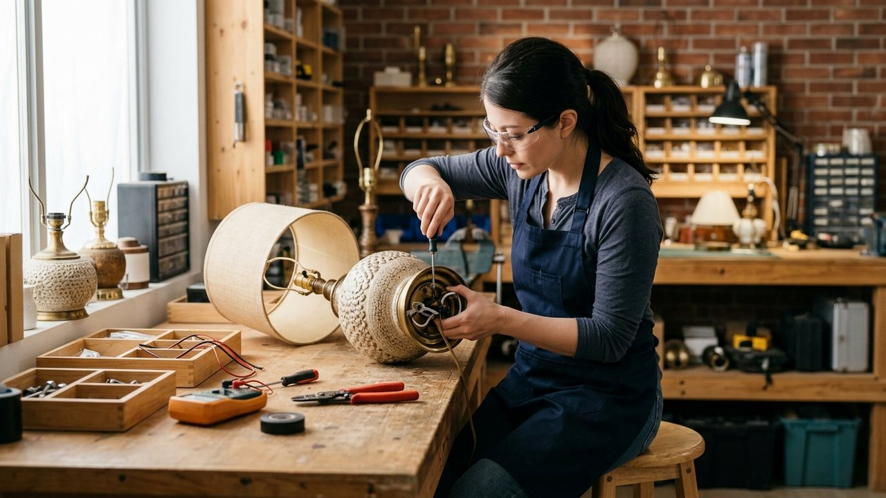 Réparation professionnelle d'une lampe dans un atelier spécialisé