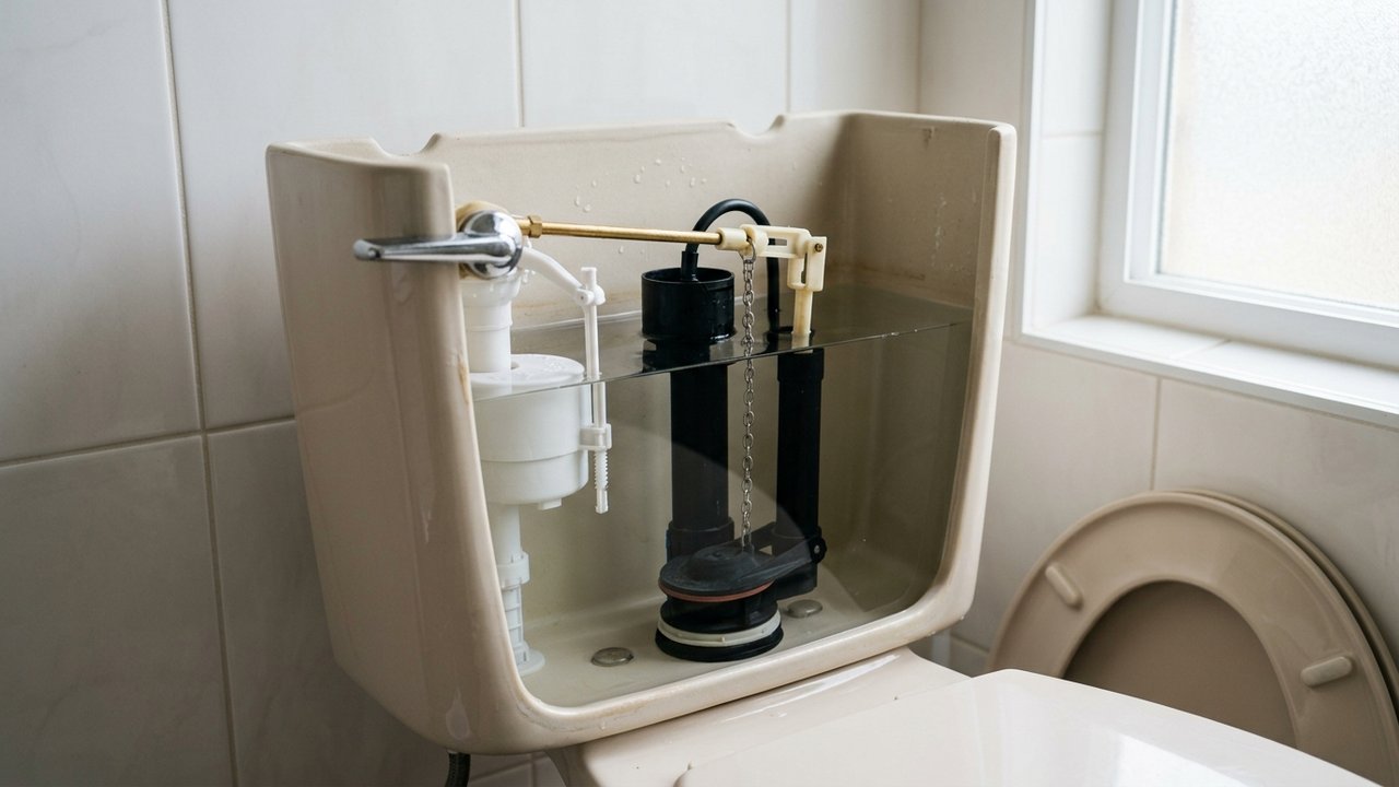 Démontage du mécanisme interne d'une chasse d'eau double poussoir