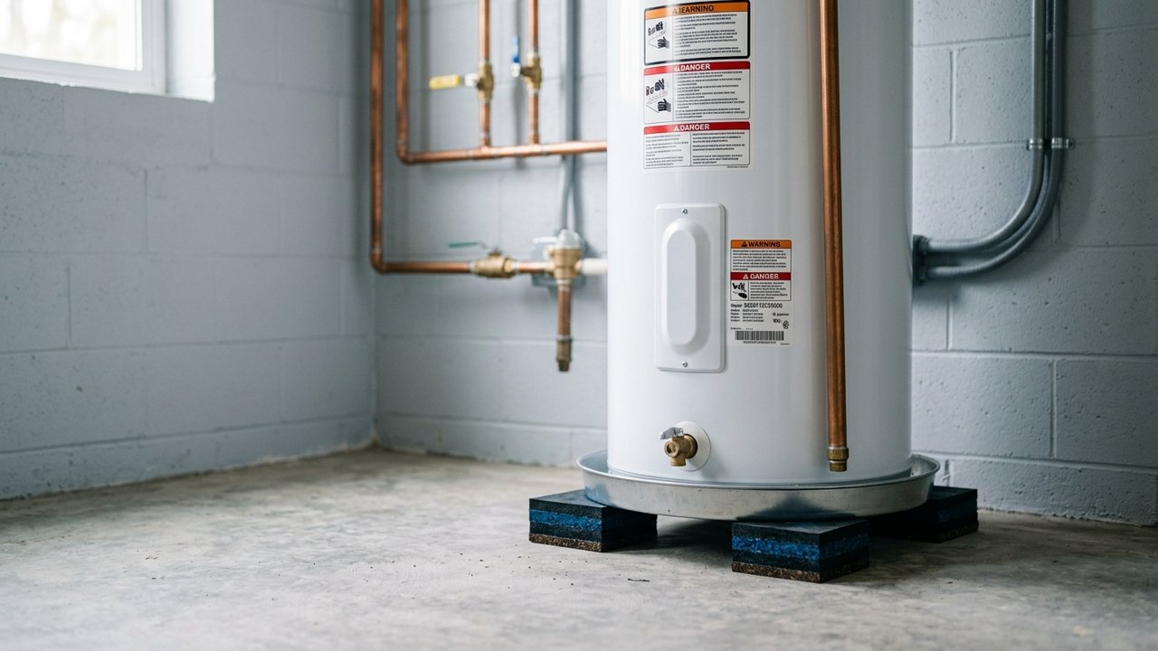 Installation de plots anti-vibrations sous un chauffe-eau