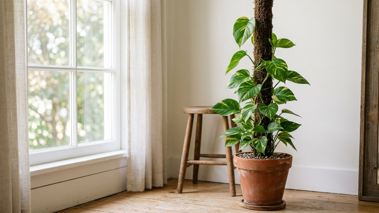 Plante grimpante d'intérieur supportée par un tuteur en mousse