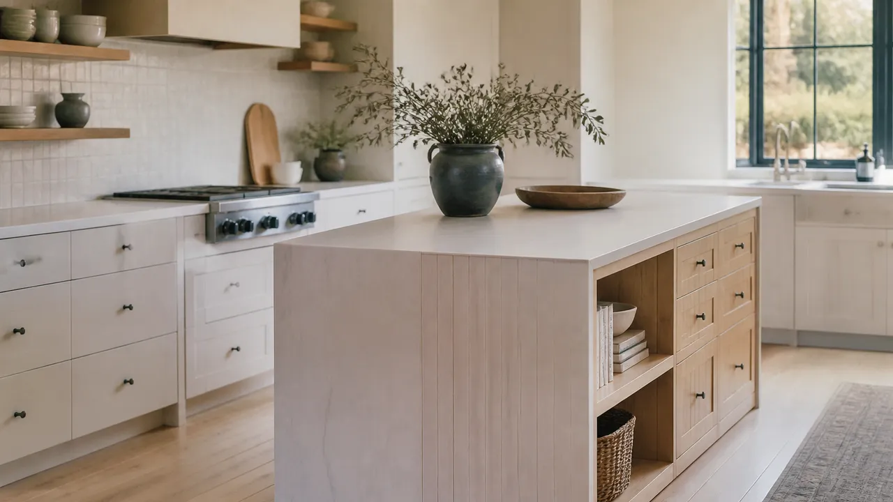 Cuisine avec îlot central et rangements intégrés