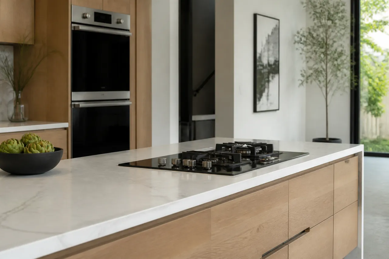 Îlot central avec plaque de cuisson intégrée