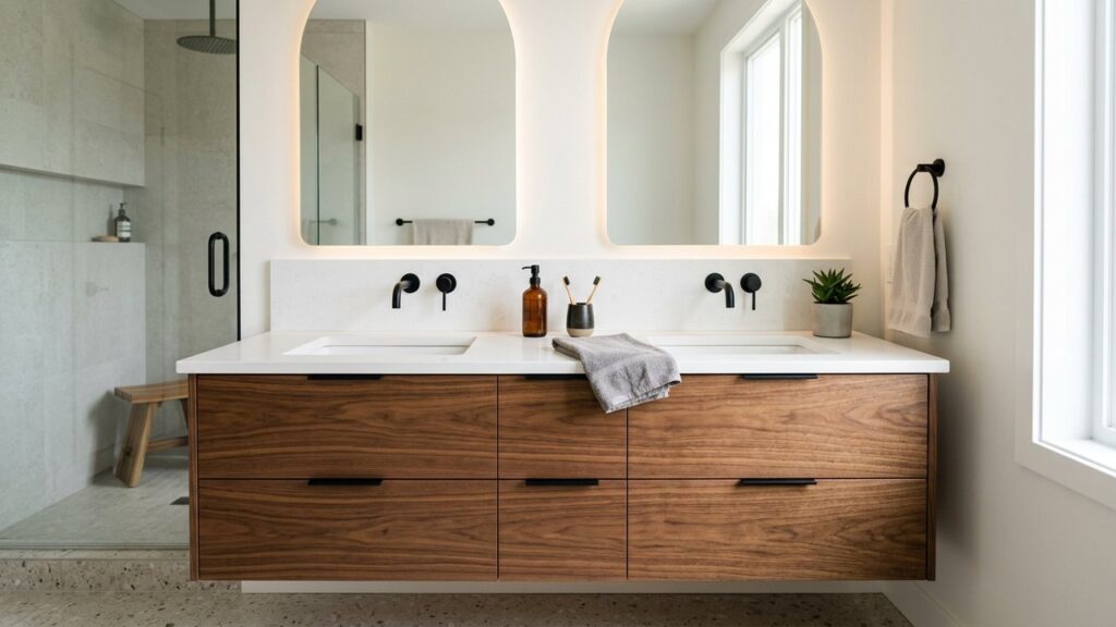 Meuble de salle de bain moderne avec double vasque et rangements