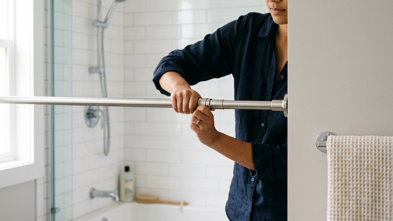 Installation d'une barre de douche télescopique sans perçage entre deux murs