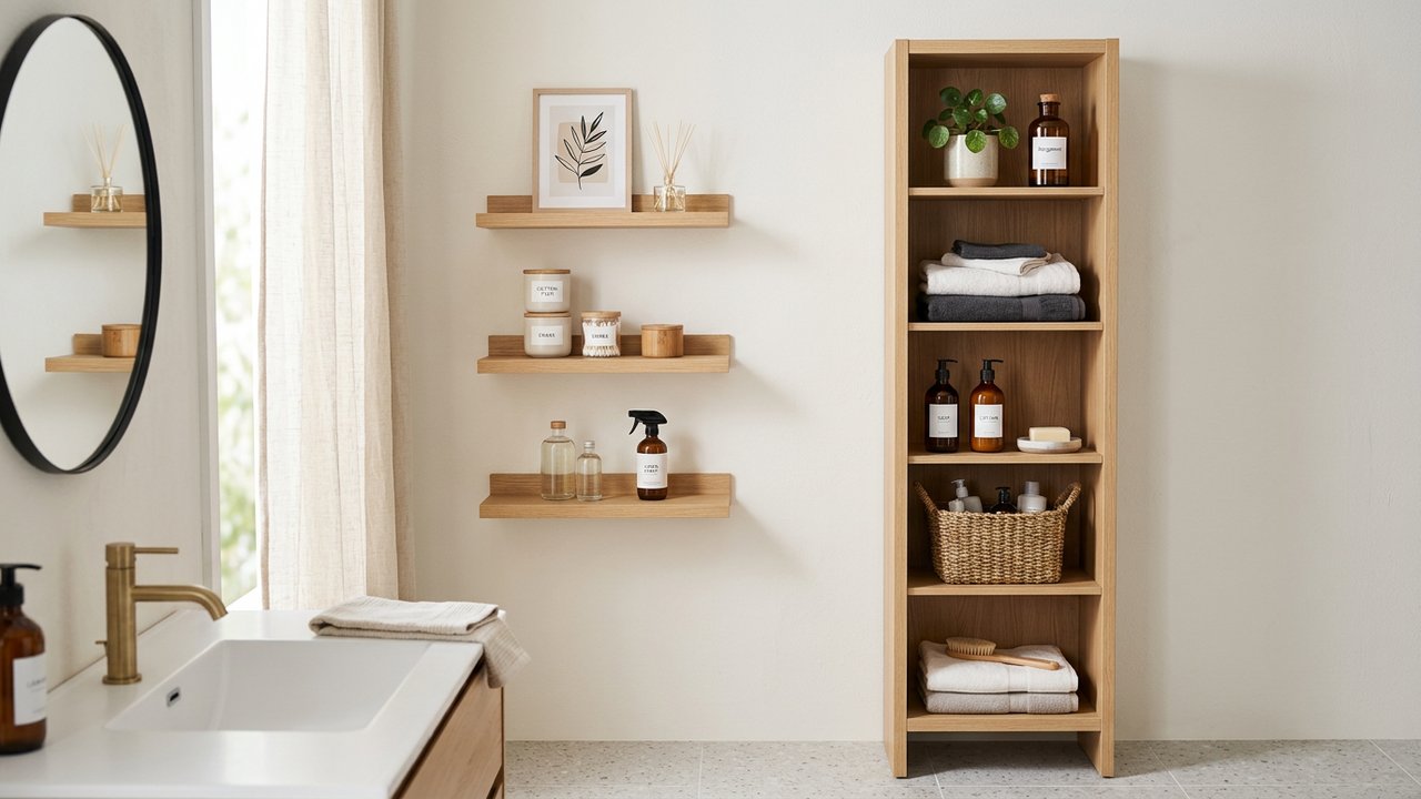 Solutions de rangement vertical dans une petite salle de bain