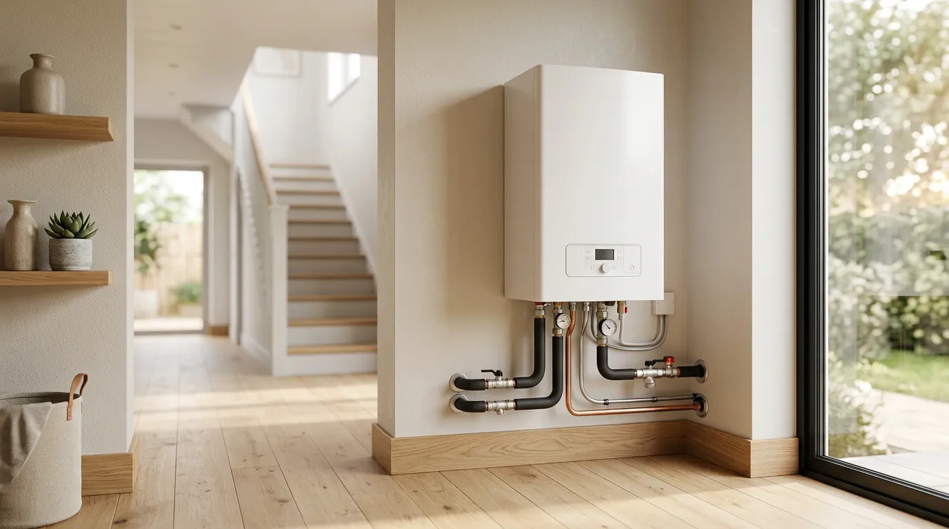 Intérieur d'une maison moderne équipée d'une pompe à chaleur