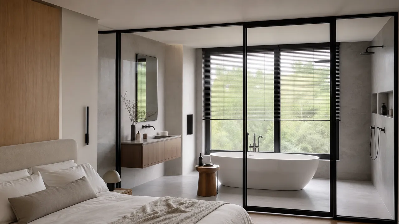 Séparation chambre salle de bain avec verrière